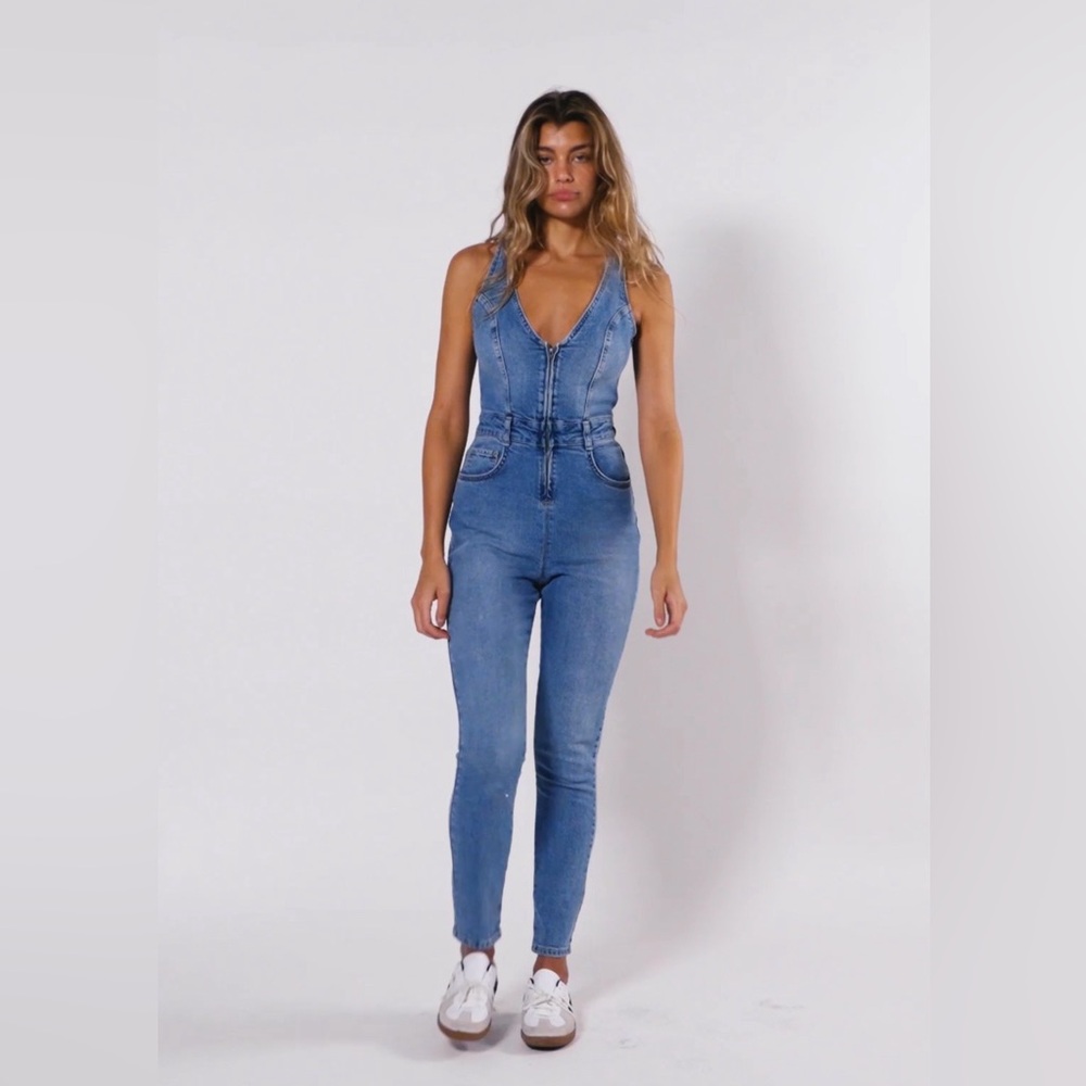Free People denim jumpsuit